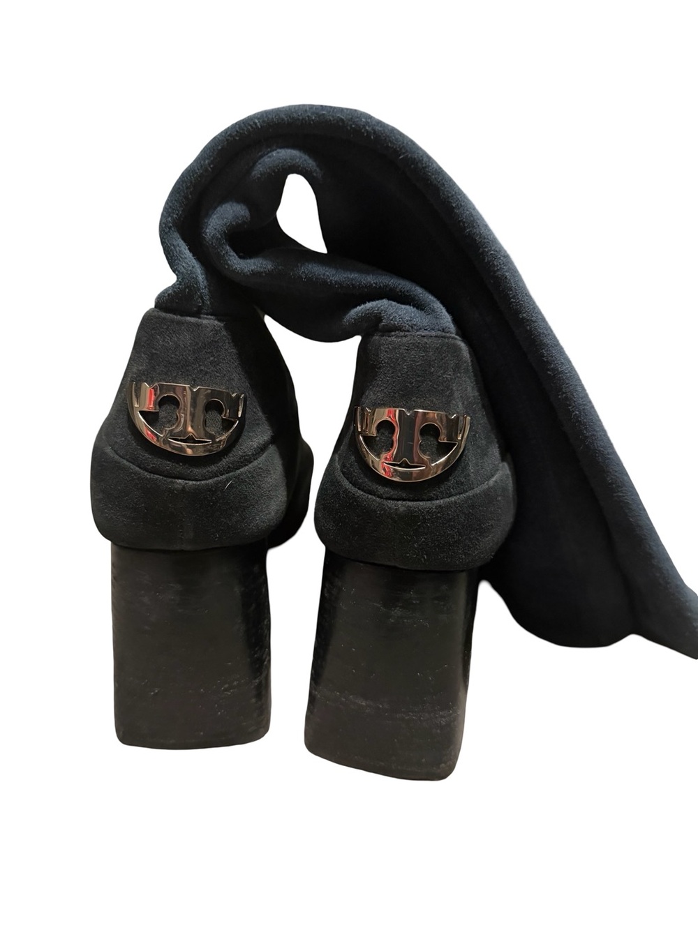 Tory Burch Black Suede Logo Heel Boots